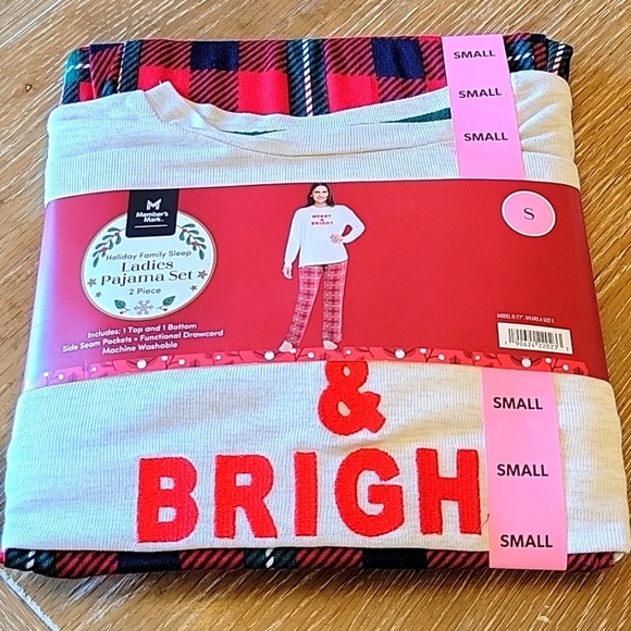 Members Mark Ladies Sleep Set 2Pc. PJ Red Plaid Merry & Bright Small NWT - Picture 1 of 4